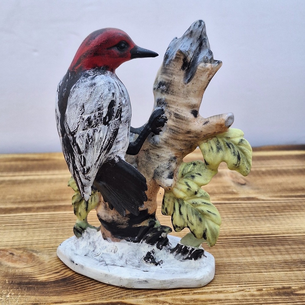 Vintage Napco Porcelain Red-Headed Wood Pecker Figurine,‎ #B3154, 5"
